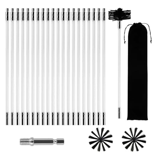 24 Piezas Cepillo De Chimenea Kit,Cepillo Limpieza Chimenea,Kit de Cepillo Limpieza Chimenea,Cepillo para Limpiar Chimeneas Incluye 20 varillas, 2 cabezales, 1 conector y 1 bolsa de almacenamiento