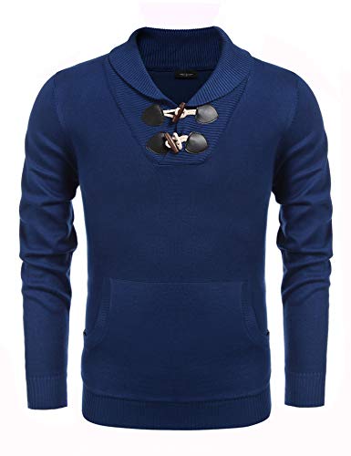 JINIDU Men's Knitted Slim Fit Shawl Collar Sweater Long Sleeve Pullover