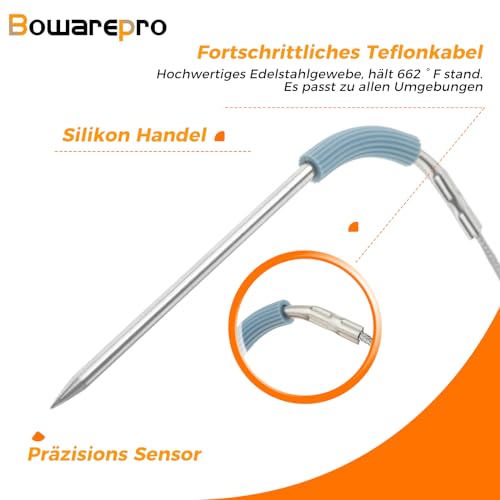 Bowarepro 4 Stk Grill Ersatzsonde Kompatibel mit Weber Igrill 2 Igrill Mini Igrill 3 Thermometer Fleischgrillsonde Ersatz-Set Grillfühler Ersatzfühler -30 °C bis 300°C (Grün+Blau+Rot+Gelb)