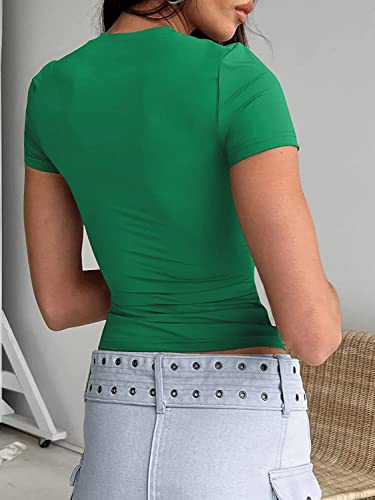 Women's Casual Basic Going Out Crop Tops Slim Fit Short Sleeve Crew Neck Tight T Shirts (Green, S) #TOP1
