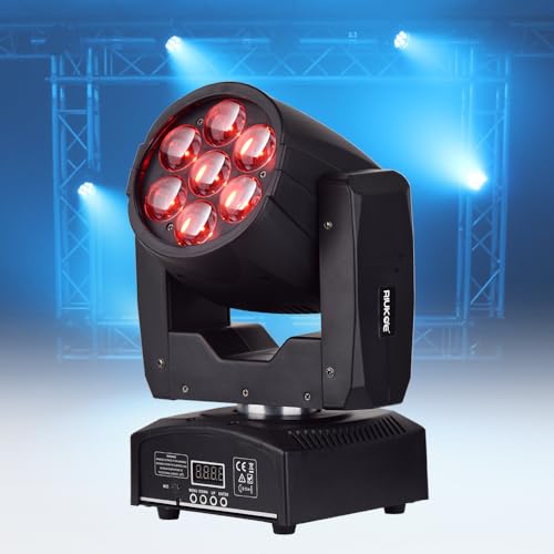 RIUKOE Led Moving Head Beam Zoom Wash Stage Light DMX 7x12w RGBW Quad Color mini Moving Head Lights for Dj Chruch Shows Party Venue