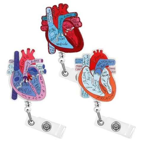 Dimeho 3PCS Cardiac Heart Phlebotomy Badge Reel Holder Retractable with ID Name Card Tag Clip for Nurse Cute Heart Badge Reel for Doctor CNA RN MA ICU LPN Medical Hospital Office Accessories Cover