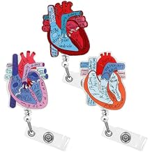 Dimeho 3PCS Cardiac Heart Phlebotomy Badge Reel Holder Retractable with ID Name Card Tag Clip for Nurse Cute Heart Badge Reel for Doctor CNA RN MA ICU LPN Medical Hospital Office Accessories