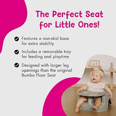 Bumbo Plastic Floor Seat Lite & Tray Combo for Babies 3 to 12 Months, Breige - Lightweight Portable Baby Chair with Large Legroom and 3-Point Harness for Feeding and Play