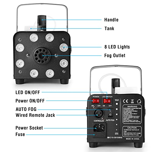 Fog Machine, Hakuta Automatic Spray Smoke Machine With 8 Led Lights And 13 Colorful Led Lighting Effects, 500W And 2000Cfm Fog Led Fog Machine, Perfect For Wedding, Christmas, Halloween, Performance #TOP7
