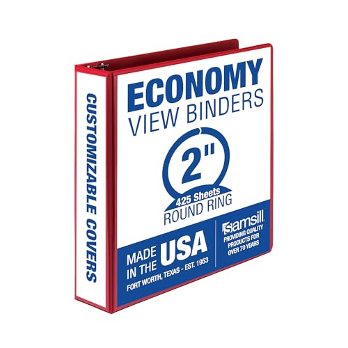 Samsill 2 Inch 3 Ring Binder Economy Round Ring Clear View Cover 425 Sheet Capacity - for School Home Office - Ruby Red