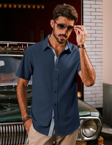 PJ PAUL JONES Mens Short Sleeve Button Down Shirts Casual Stylish Wrinkle-Free Untuckit Dress Shirt2