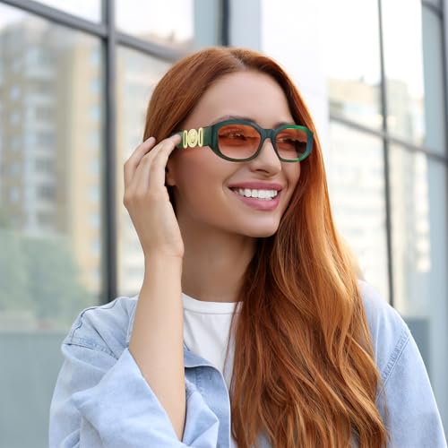 Image of FEISEDY Retro Trendy Rectangle Sunglasses Women Men Narrow Shades B2322 | |Vintage Shades |UV400 Protection |Blocks Glare |Women & Men |Comes With A Storage Case