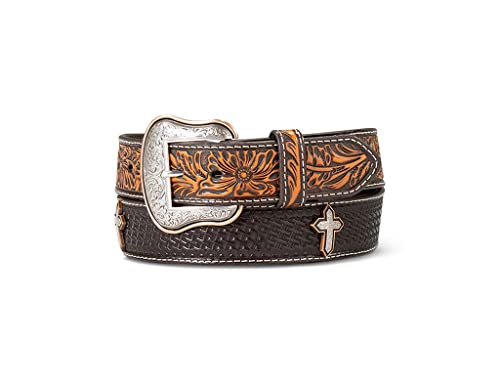 ARIAT Men's Genuine Leather Belt w/Basket Weave and Sunburst Embossed