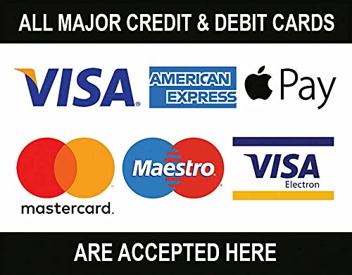 ChicbannersNotice All Credit & Debit Cards Accepted Visa MasterCard V40 Warning Safety Sign Self Adhesive Gloss Sticker 160mm x 125mm