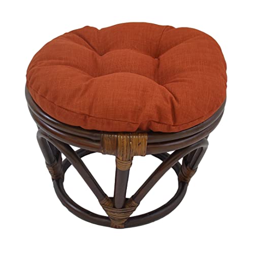 International Caravan Furniture Piece Rattan Ottoman with Outdoor Fabric Cushion