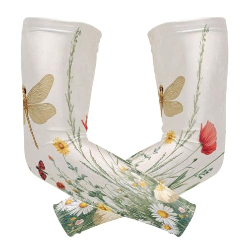 Kigai Dragonfly Flowers UV Sun Protection Arm Sleeves for Men Women Cooling Compression Sports Arm Sleeves Tattoo Cover Up
