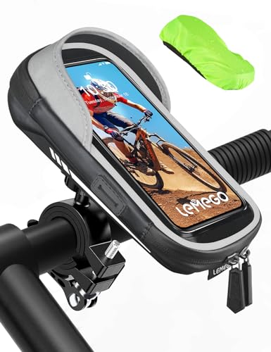 LEMEGO Soporte Movil Bicicleta Moto Impermeable, Bolsa Manillar Bicicleta Moto Scooter Patinete Electrico Reflectante con Cubierta, Porta Móvil Bici Rotación 360 para Teléfono 4.7-7 Pulgadas