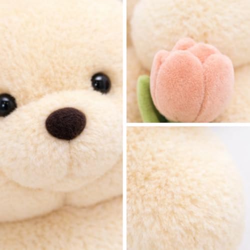 Image of 30 CM Soft Teddy Bear Plush Toy with Flower | Cute Stuffed Beige Bear for Kids | Cuddly Gift Soft Toy for Girls & Boys | Perfect Birthday & Valentine Gift Teddy