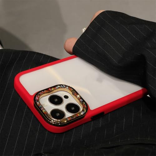 Coque iPhone 14 Pro Max rouge pailletée et diamant antichoc