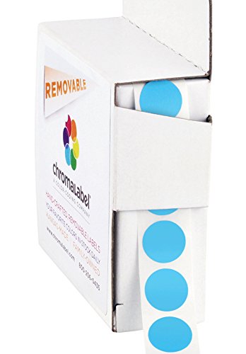 ChromaLabel 1/2 Inch Round Removable Color-Code Dot Stickers, 1000 per Dispenser Box, Light Blue