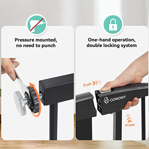 Comomy Safety Baby Gate Extra Wide 37.8"-43.3", Auto Close Dog Gate For House Doorways Stairs, Pressure Mounted Easy Walk Through Pet Gate Child Gate, Includes 2.75" And 8.25" Extension, Black #TOP2