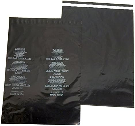 25 Bubblefast Brand 9" x 12" 2.0 mil Opaque Black Poly Bags Self-Seal Suffocation Warning for Sexual Wellness Items