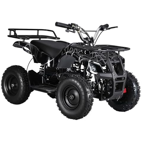 qorkhogr 2-Stroke 49cc Kids Ride On Car, 4 Wheels Quads Small Beach Vehicle, ATV for Kids Gas Powered with Front & Rear Disc Brake Off-Road Vehicle with Spring Suspension Up to 264 Lbs Black Cover