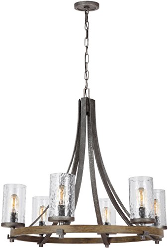 Feiss F3134/6Dwk/Sgm Angelo Glass Chandelier Lighting With Shades, Iron, 6-Light (31"Dia X 30"H) 360Watts #TOP4