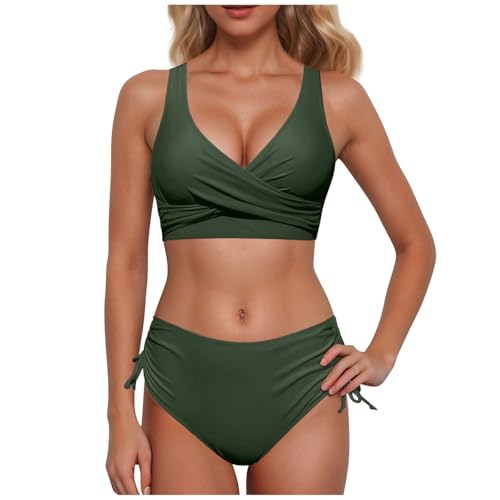 Maillot de bain deux pièces taille haute gainant et bikini push up en col V pour femme
