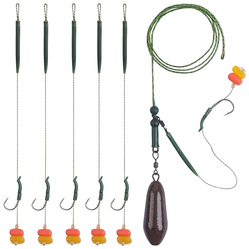 AGOOL Carp Fishing Hair Rigs Carp Fishing Accessories Set Carp Sinker Weights Carp Rig Set Carp Hooks Corn Bait Leader Rigs for Carp Bass Catfish Carp Tackle Rigs