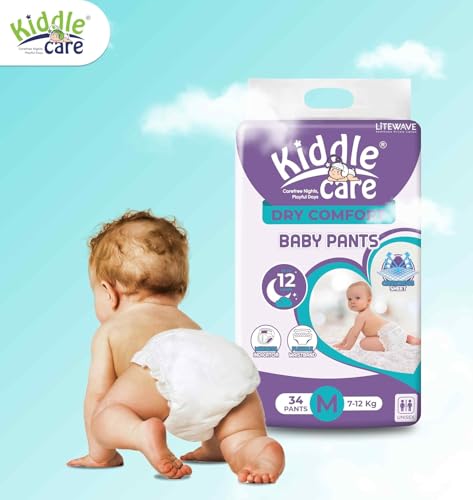 Image of Dry Comfort Baby Pants Diapers | Medium (M) | 34 Count Pack | 7-12 Kg | Soft Absorbent Diaper Pants with Wetness Alert & Dry Comfort