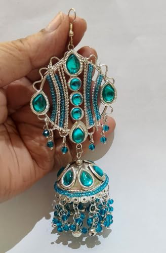 Image of Fuschianet Accessories New Improved Maula Mere Maula Husna Blue Silver Alloy Oxidized Paisley Large Jhumka Earrings for Women and Girls
