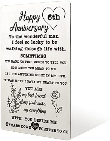 6 Year Anniversary Card Gifts for Him Men, 6th Anniversary Wallet Card for Husband Him Men, Happy 6th Anniversary, 6 Wedding Anniversary Present