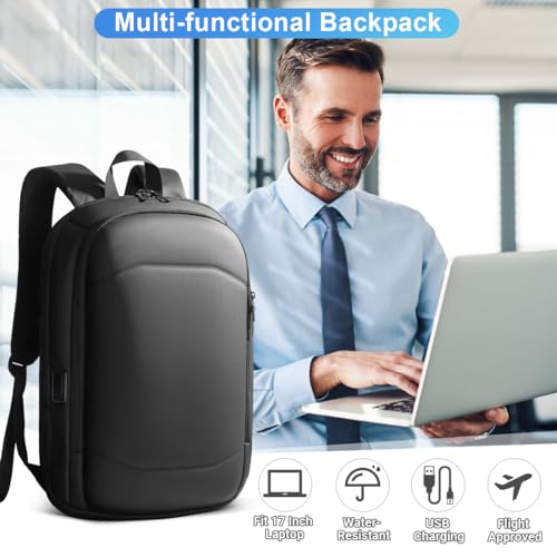 hk Business Backpack for Men 17 Inch,Slim & Expandable Waterproof Travel Laptop Backpack with USB Charging,Anti-Theft Lightweight Large Work Computer Bag,College Laptop Backpacks Gifts for Men Women