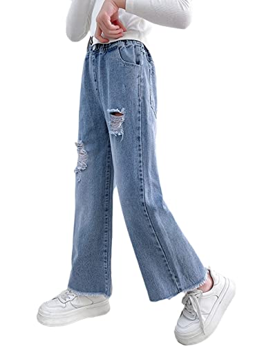 Betusline Girls' Ripped Wide Leg Jeans, 3-13 Years2