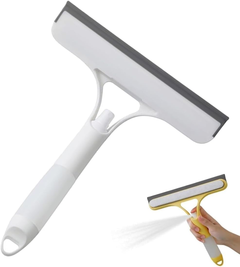 3 in 1 Window Cleaning Scraper with Spray Squeegee for Shower Glass Cleaning Tool, Multi-Functional Window Squeegee Cleaner for Shower Glass, Mirrors, Home, Kitchen & Car (White)
