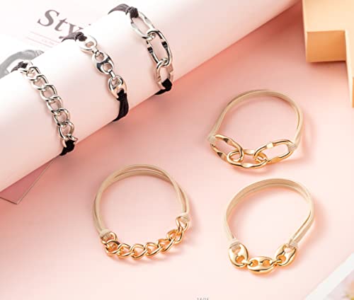 Bracelet Hair Ties With Gold Silvery Elastic,2 In 1 No Crease Hair Ponytails & Elastic,Looks Cute On Your Wrist And Great In Your Hair (3Pcs Gold+3Pcs Silver) #TOP2