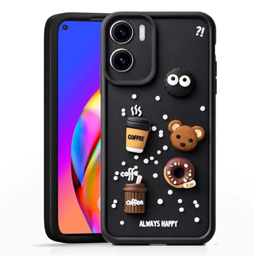 Image of Bintage CASE Cute Fun Taddy Cartoon 3D Ball Bear Milk Cake Coffee Silicon Case Full Body & Camera Protection Back Cover Compatible for Motorola Moto G05 4G - Black