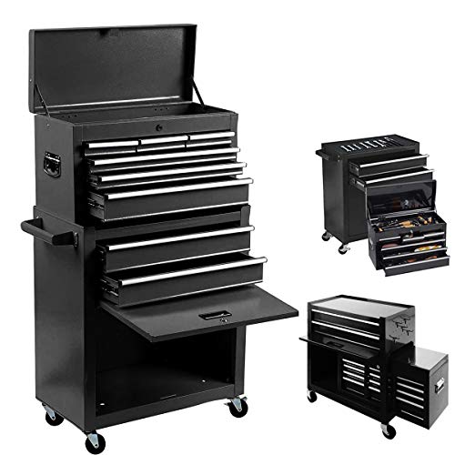 8-Drawer Large capacity Tool Chest,Rolling Tool Chest and Tool Box with 4 Wheels,2 in 1 Large Toolbox Tool Organizer with Lockable Drawers, Tool Cabinet, Keyed Locking System Toolbox Organizer (Black) 8-Drawer Large capacity Tool Chest,Rolling Tool Chest and Tool Box with 4 Wheels,2 in 1 Large Toolbox Tool Organizer with Lockable Drawers, Tool Cabinet, Keyed Locking System Toolbox Organizer (Black)
