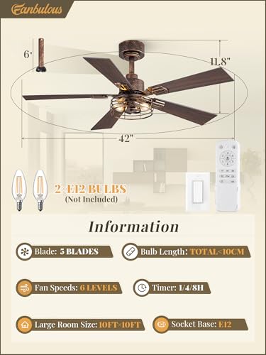 Image of Fanbulous 42 Inch Farmhouse Caged Ceiling Fan with Light & Remote, 2 Pack
