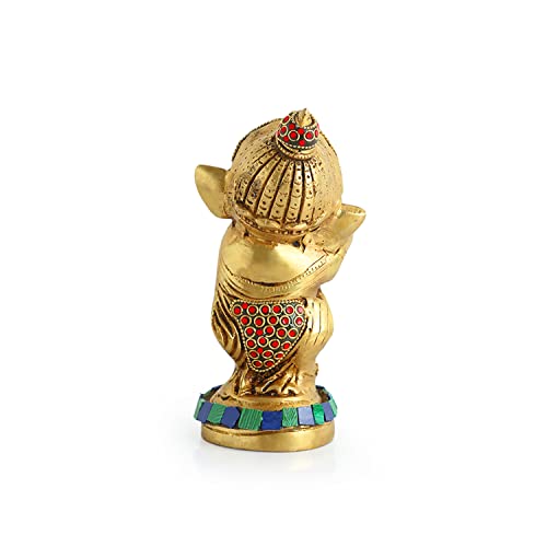 Image of ExclusiveLane 'Englighted' Brass Ganesha Idol for Home (100% Pure Brass, 0.9 Kg, 5.7 Inch)|Decorative Items for Living Room Showpiece for Home Decor Showpiece for Gift Diwali Housewarming Return Gifts