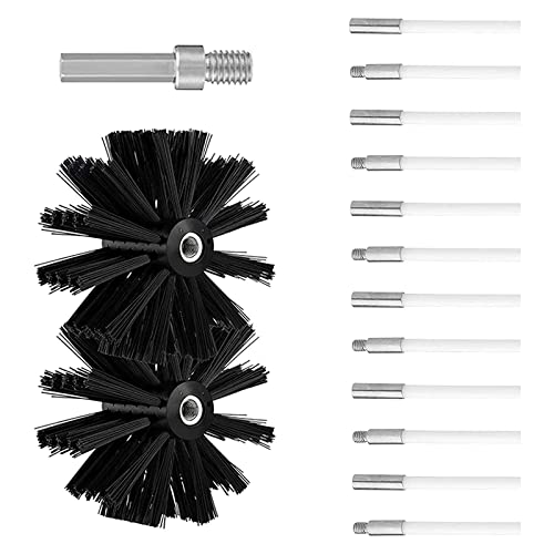 Honeyhouse Kit de Ramonage, Diameter 200mm, Cheminee Outil Nettoyage de CheminéE Brosses Kit Comprenant 12 Tiges Flexibles de 410 mm et 2 TêTes de Brosse 200 mm de Diamètre pour PoêLe à Bois