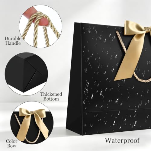 Image of JMANNI 12 Pcs Black Paper Gift Bags with Ribbon Handle