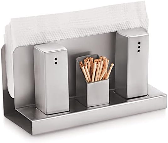 finality Salt and Pepper Set for Dining Table Stainless Steel with Toothpick and Tissue Paper Holder Salt and Pepper Shakers Set for Dining Table