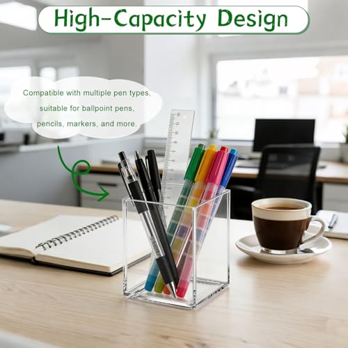 Image of AZUREAL 4 Pack Clear Acrylic Pen Holder Cup, Clear Makeup Brush Holder, Thickened Acrylic Desktop Stationery Organizer for Office, School, and Home Storage