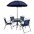 Flash Furniture Nantucket 6-Piece Patio Dining Set with Glass Table, 4 Folding Chairs, and Umbrella, Outdoor Patio Table, Chairs, Umbrella Set, Navy