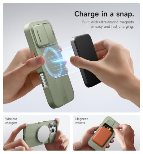 Image of SURITCH for iPhone 16 Pro Case with Slide Camera Cover and Adjustable Kickstand, Compatible with MagSafe, Shockproof Bumper Case Slim Protective Cover for iPhone 16 Pro 6.3 Inch,Green