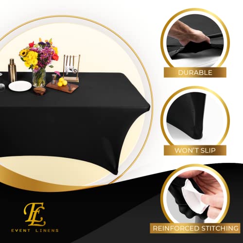 Black 6Ft Tablecloth Rectangular Spandex Linen - Table Cloth Fitted Cover For 6 Foot Folding Table, Wedding Linens Banquet Cloths Rectangle Covers #TOP3