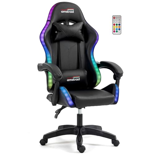 Amstrad - Amstrad AMS-LED-Darkside Fauteuil/Chaise de Bureau Gamer Noir avec éclairage LED 366 Effets - Télécommande
