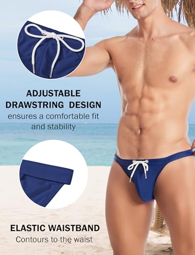 Mens Sexy Low Rise Swimwear Quick Dry Pouch Bulge Enhancing Bikini Swimming Briefs Hot Men Thongs Swimsuit with Drawstring4