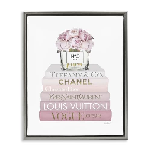 Image of Pink Rose Bouquet Bookstack Glam, 16 x 20 Inch Canvas in Floater Frame | Stupell Industries . By Amanda Greenwood . Ready to hang . Made in USA