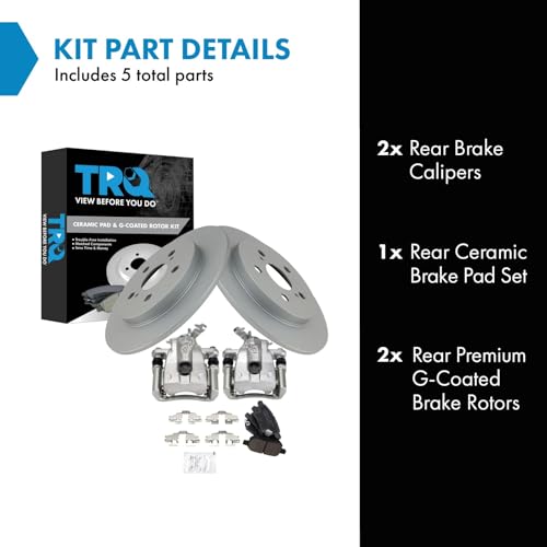 Image of TRQ Rear Brake Pad and Rotor Set Ceramic Solid Rotors Calipers | For 2009-2010 Pontiac Vibe 2009-2019 Toyota Corolla 2009-2013 Matrix