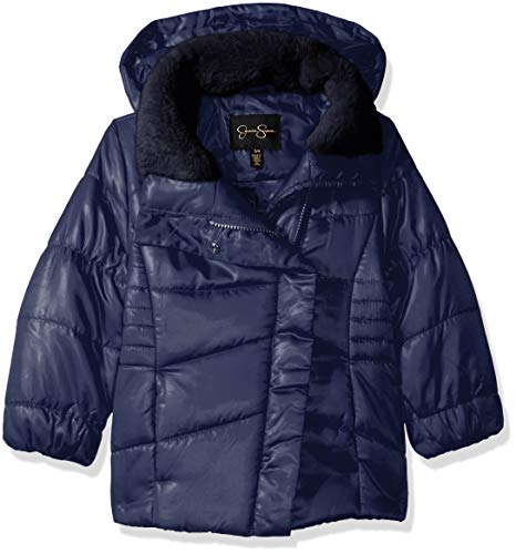 Jessica Simpson Girls' Toddler Warm Winter Coat with Asymetrical Closure, Navy, 2T