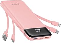 Charmast Power Bank with Built in Cables X 4, 10000mAh USB C Battery pack 6 Outputs 3 Inputs with LED Display Type C Powerbank Portable Charger Compatible with Smartphones Tablets and More